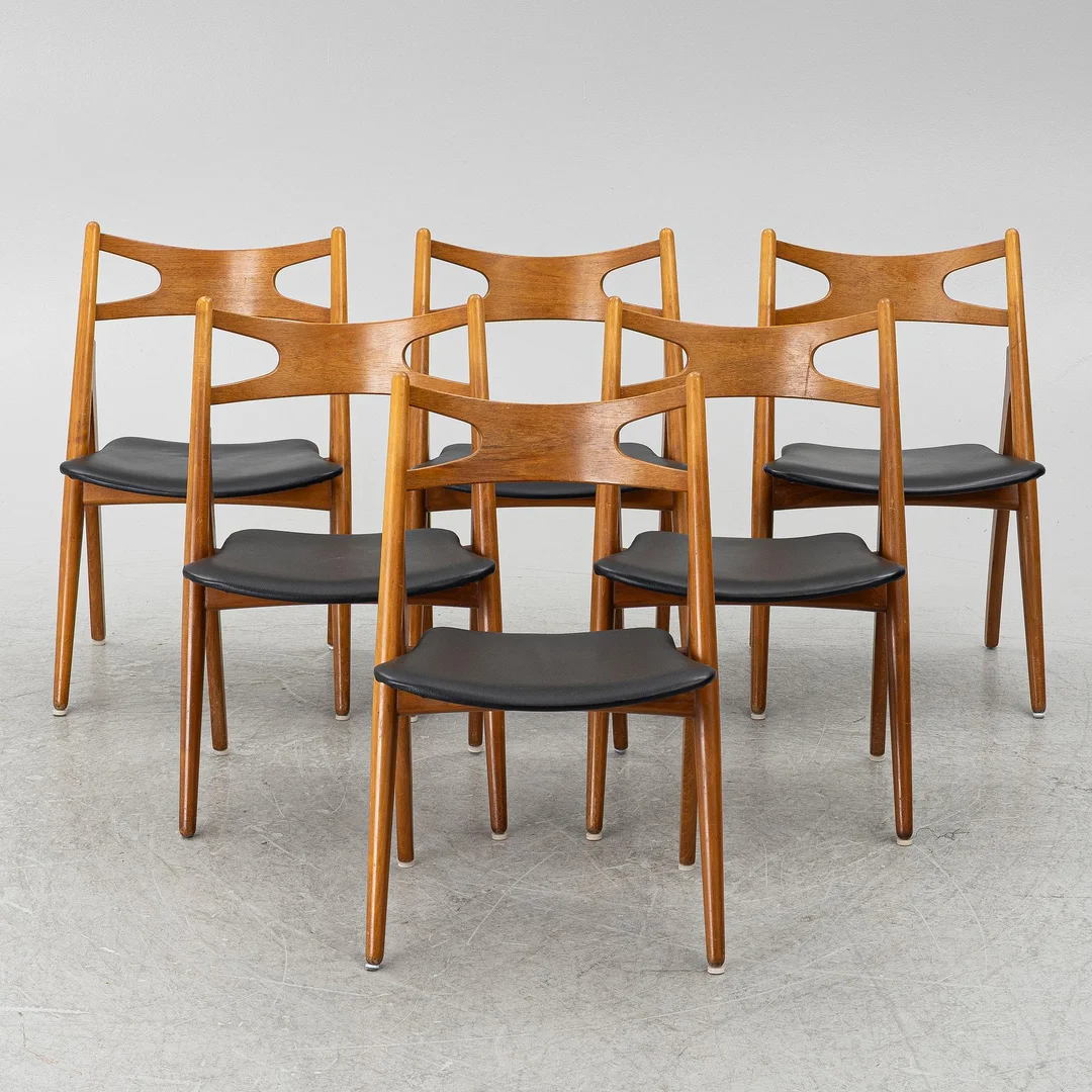 Hans J. Wegner, stolar, 6 st, "Savbukkestolen", Danmark, 1950/60-tal. — Design/Möbler — Bukowskis