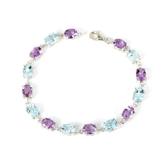 BLUE TOPAZ & AMETHYST SILVER BRACELET.