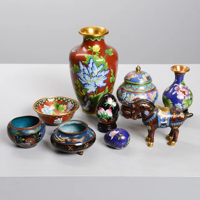 CLOISONNEARBETEN, 9 st, Japan / Kina, 1900-tal.