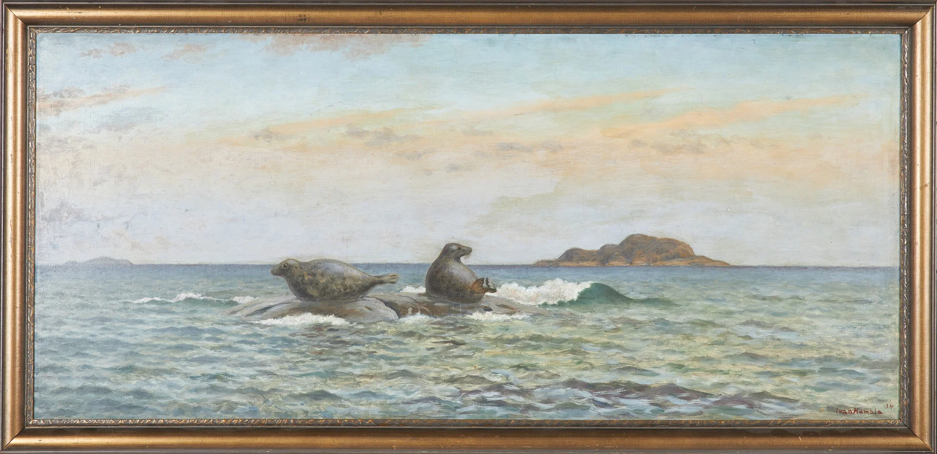 IVAN HUMBLA (SVERIGE, 1888-1962). "Gråsälar", olja på pannå, signerad och daterad -34. — Paintings — Stockholms Auktionsverk Sickla