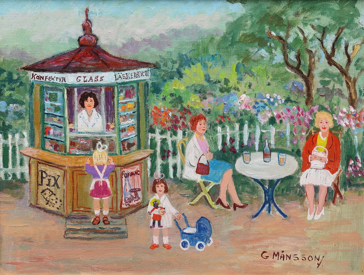 GÖSTA MÅNSSON.Olja på duk, "Vid Kiosken", signerad. — Paintings — Gomér & Andersson Jönköping