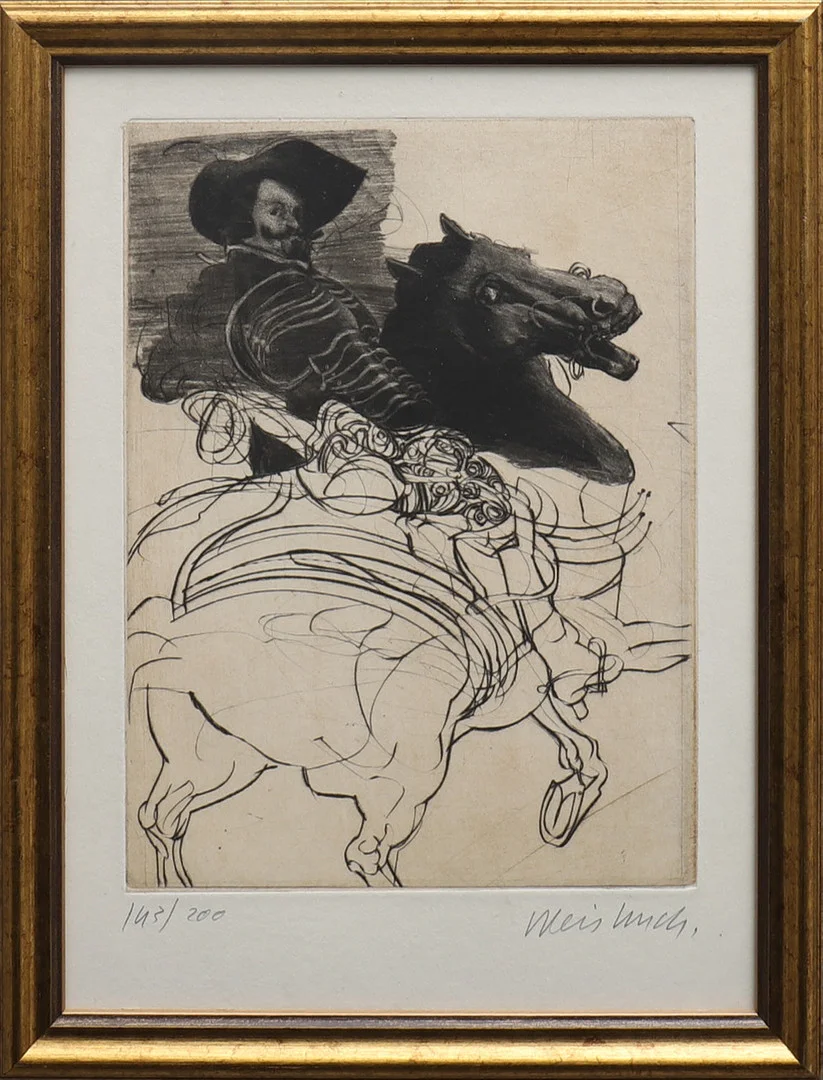 CLAUDE WEISBUCH. FIGURKOMPOSITION MED RYTTARE I 1600-TALSDRÄKT TILL HÄST. — Engravings & Prints — Crafoord Auktioner Lund