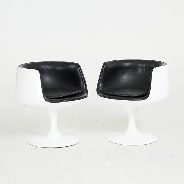EERO AARNIO. Snurrfåtöljer, 1 par, "Cognac", för Asko, Finland, 1960-tal.