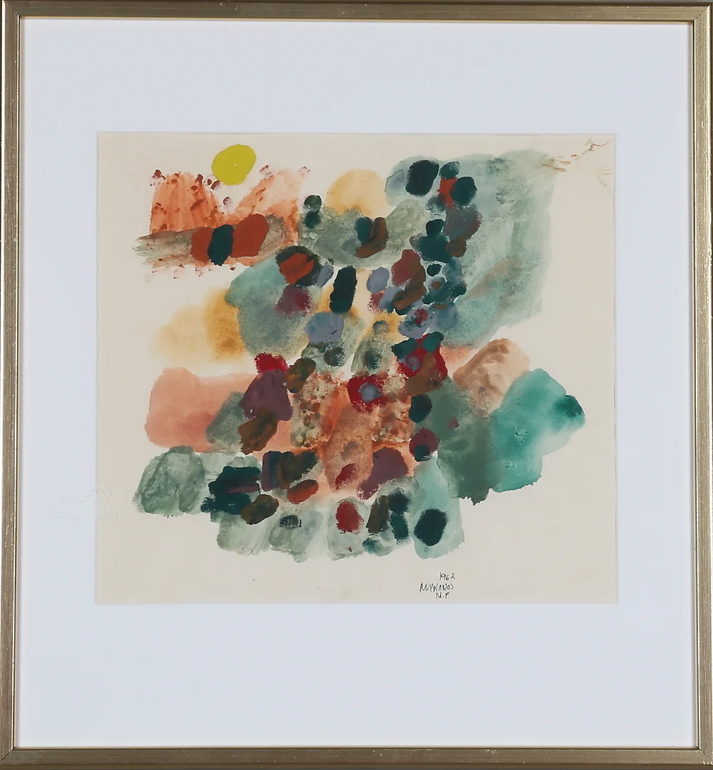 MADELEINE PYK. blandteknik, "Mykonos", monogramsignerad och daterad 1962. — Paintings — Gomér & Andersson Norrköping