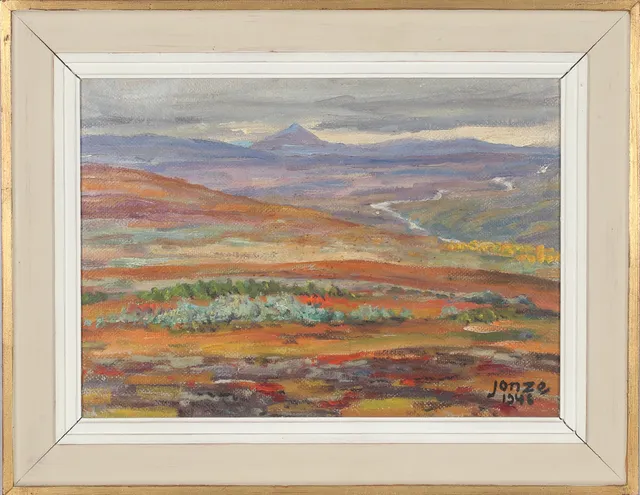 PAUL JONZE. "Höst på fjällheden, Himmelsrasta", olja på pannå, signerad och daterad 1946.