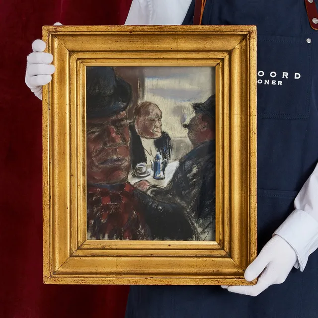 MARCUS COLLIN (Finland, 1882-1966), "Kaféinteriör" / "Kafégäster", monogramsignerad och daterad -34, pastell, pastell.
