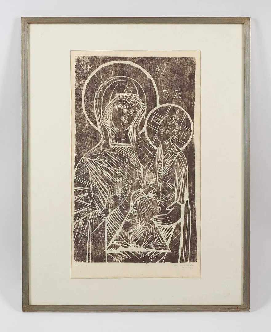 INA COLLIANDER (1905-1985). "Tichvinska ikonen" signerad samt daterad 1961-66, träsnitt, épreuve d'a. — Engravings & Prints — Stockholms Auktionsverk Helsinki