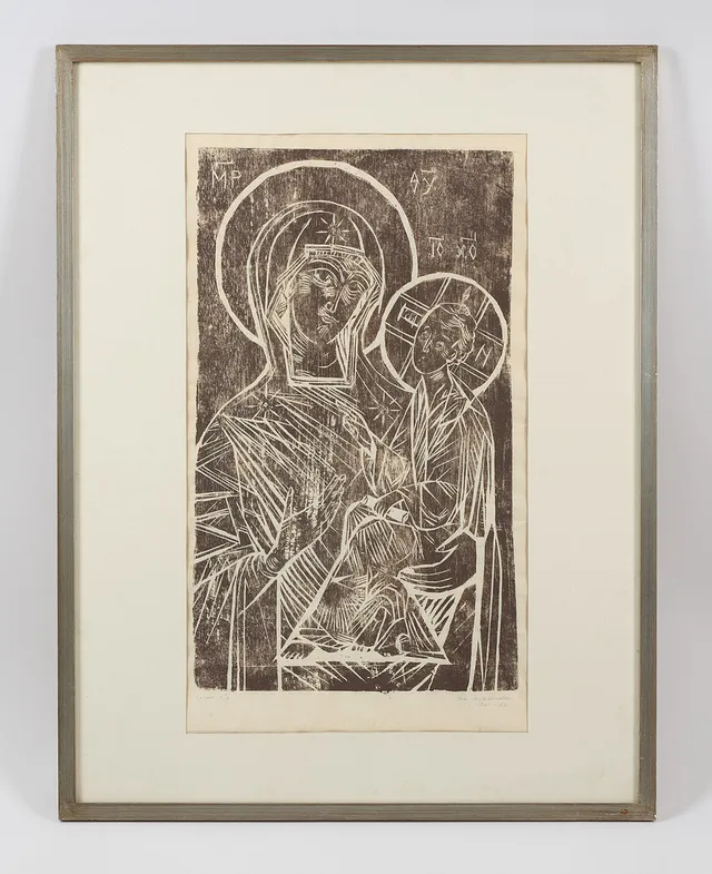 INA COLLIANDER (1905-1985). "Tichvinska ikonen" signerad samt daterad 1961-66, träsnitt, épreuve d'a.
