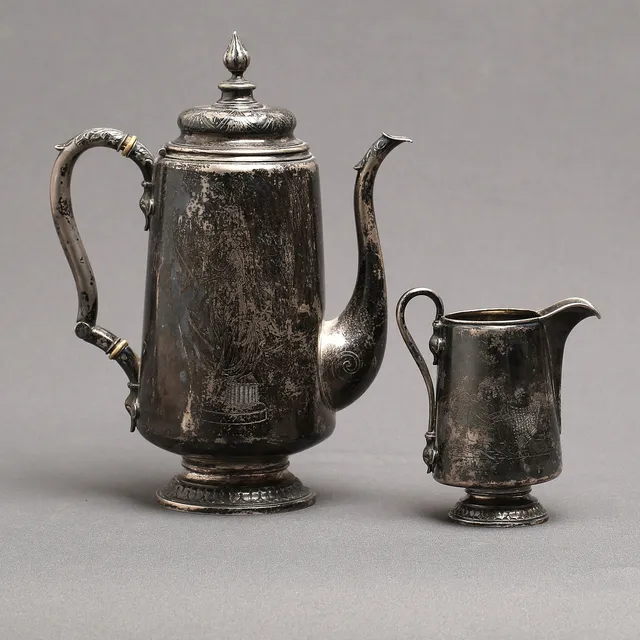 GUSTAF DAHLGREN. Kaffekanna samt gräddkanna, silver, Malmö, 1870/1871.