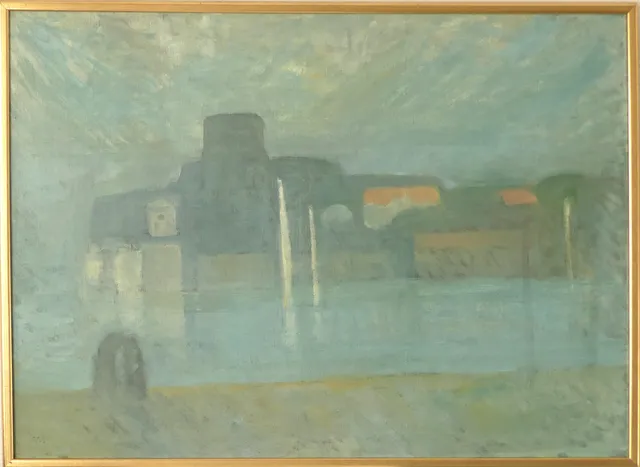 ARNE MALMBORG. olja på duk, "Pigtittaren" Marstrand, signerad med monogram och A. Malmberg á tergo.