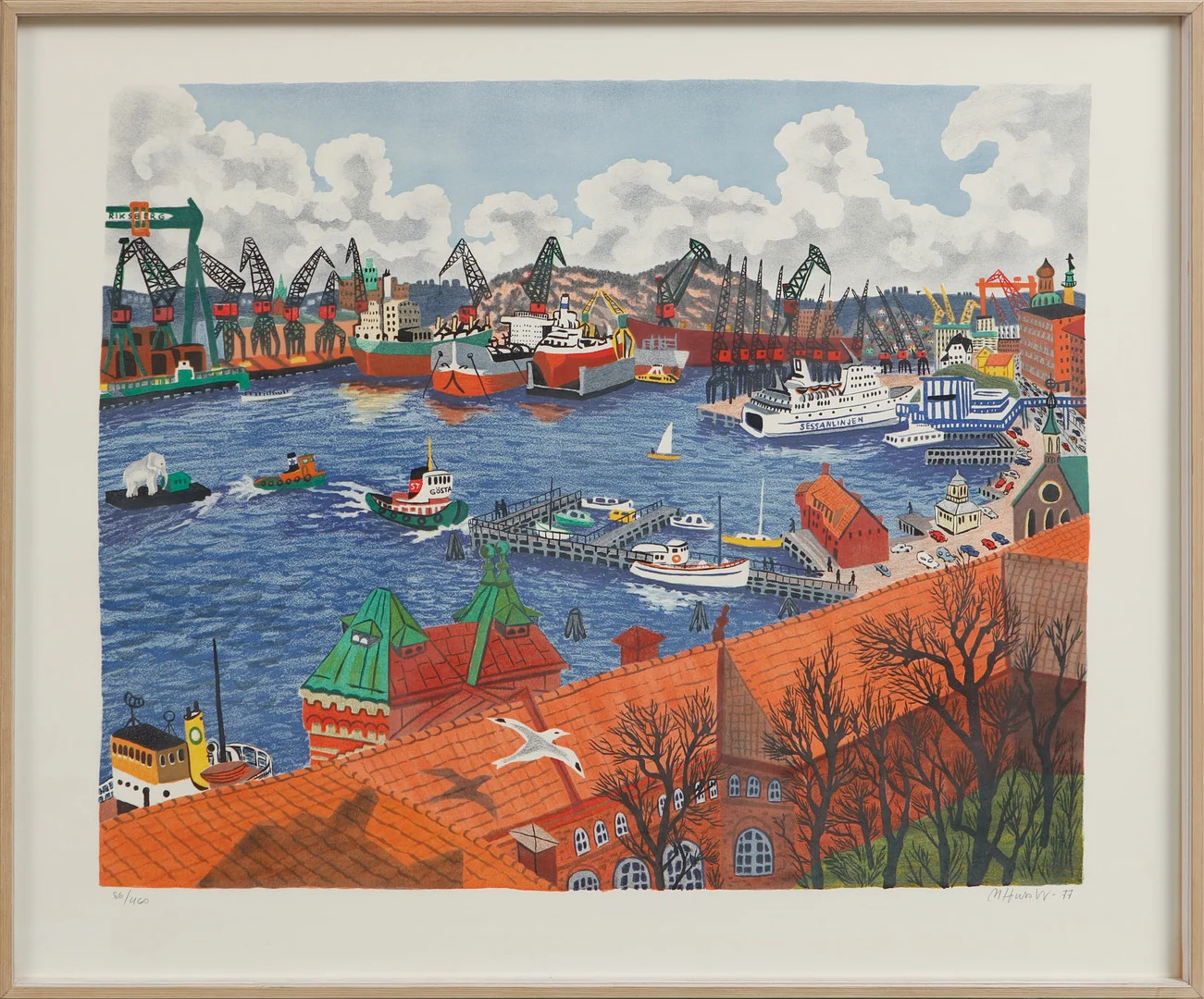 MONA HUSS WALIN. "Eriksberg", färglitografi, signerad och numrerad 86/460. Daterad -77. — Engravings & Prints — Göteborgs Auktionsverk