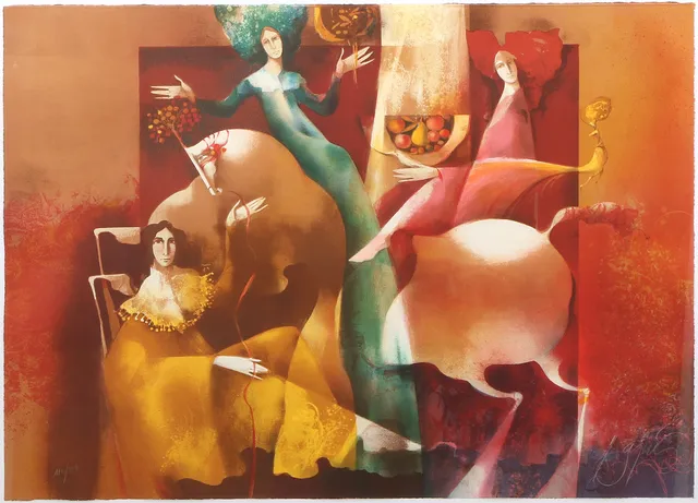 JOSEP BAQUÉS. Litografi, 110/250. Komposition med figurer. Signerad.