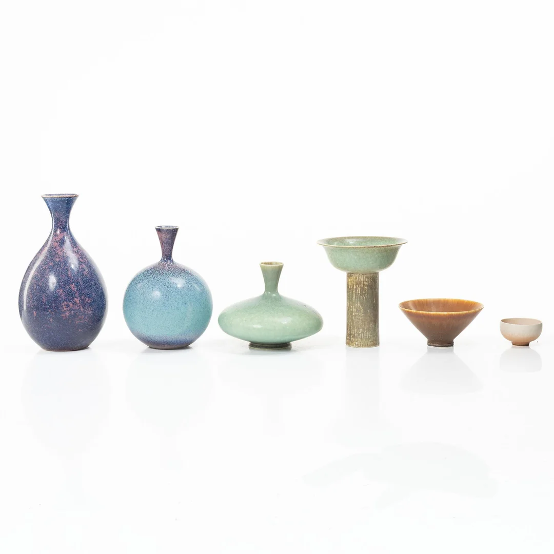 Sven Wejsfelt, vaser, 3 st, och skålar, 3 st, unika, stengods, Gustavsbergs Studio 1986-93. — Design/Keramik — Bukowskis