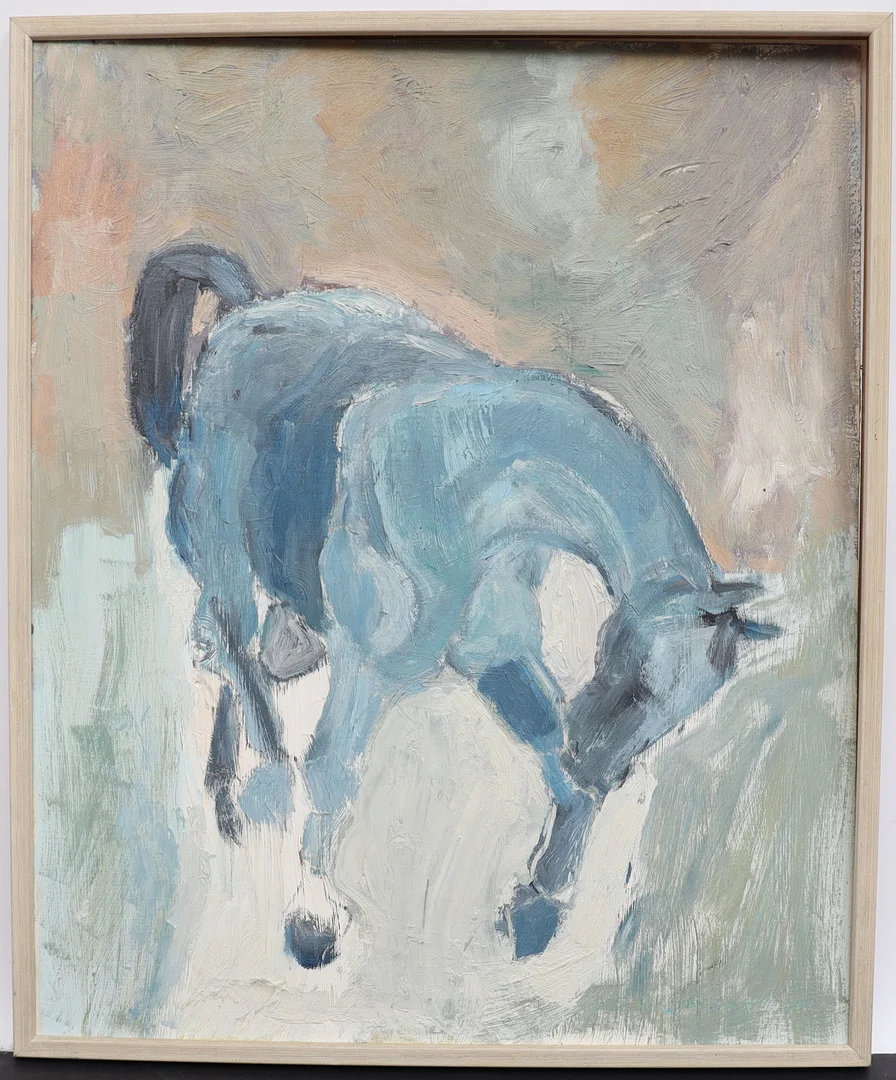 OIDENTIFIERAD KONSTNÄR. Motiv med häst, oljemålning på pannå, signerad I Lindström. — Paintings — Falun Auktionsbyrå