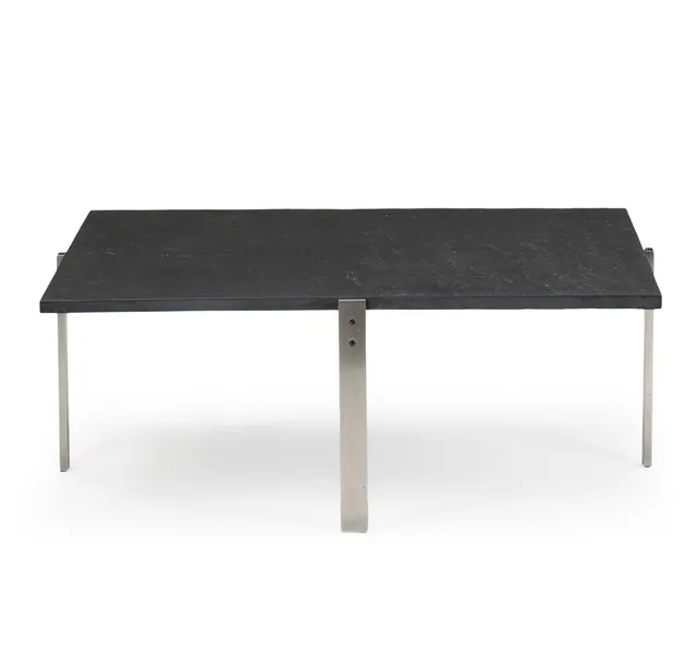 “PK 65”. Coffee table with steel frame, square slate top. Manufactured and marked by Fritz Hansen, 2001. H. 38. W./L. 100 cm.
