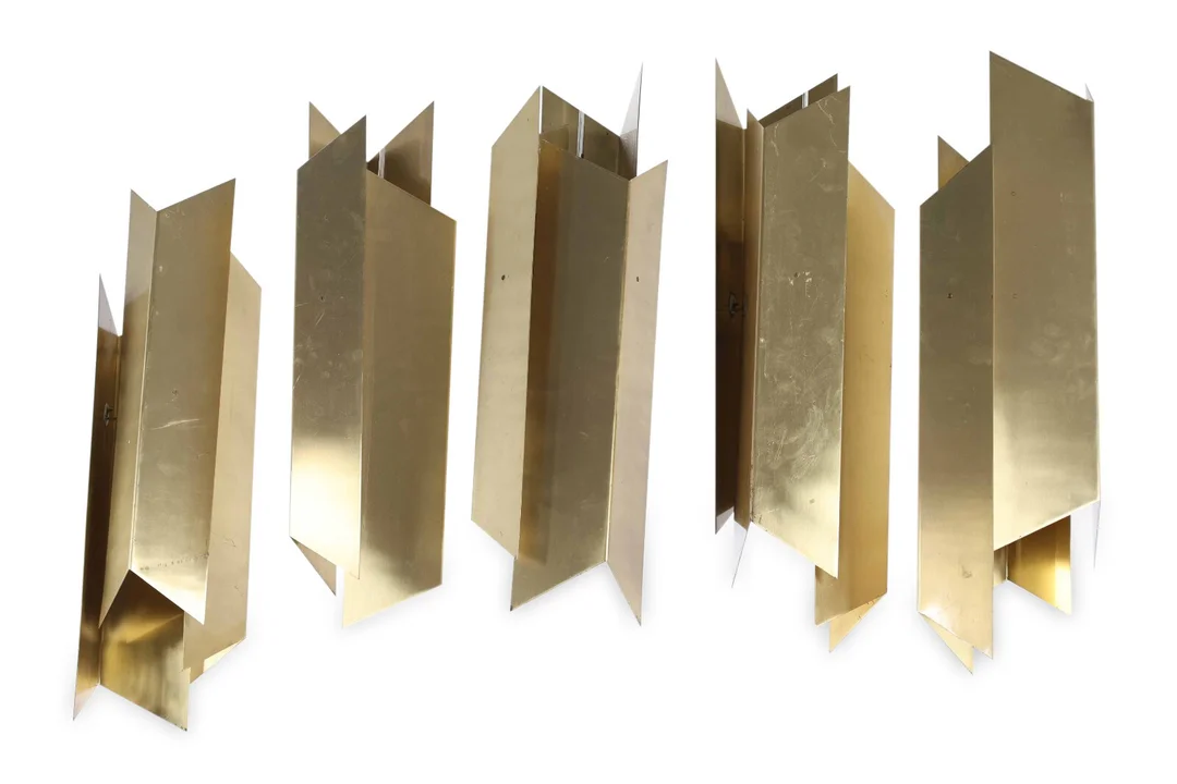 Louis Poulsen: A set of five large brass pendants, Bavnehøj Church, 1970s (5) — Lamps and lighting/Pendant lights — Lauritz