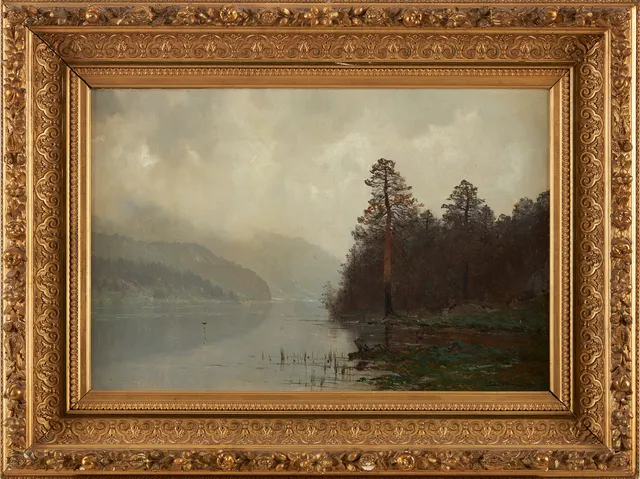 LUDVIG SKRAMSTAD ( NOR, 1855-1912). Landskap i dimma, olja på duk, signerad.