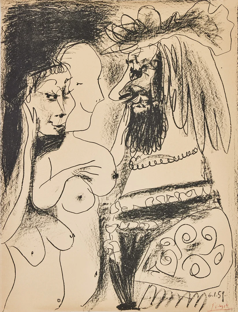 PABLO PICASSO. "Le Vieux Roi", litografi, 1959, 64,5 x 49,5 cm. — Engravings & Prints — Stockholms Auktionsverk Fine Art