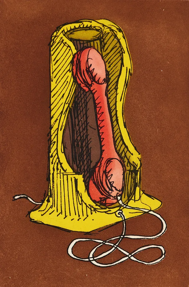 MAN RAY (USA, 1890-1976). Telephone, signerad och numrerad 33/100, färgetsning.