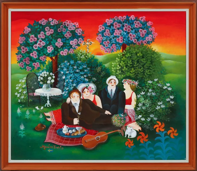 MARION BELIN. Picknick i det gröna, olja på duk, signerad.