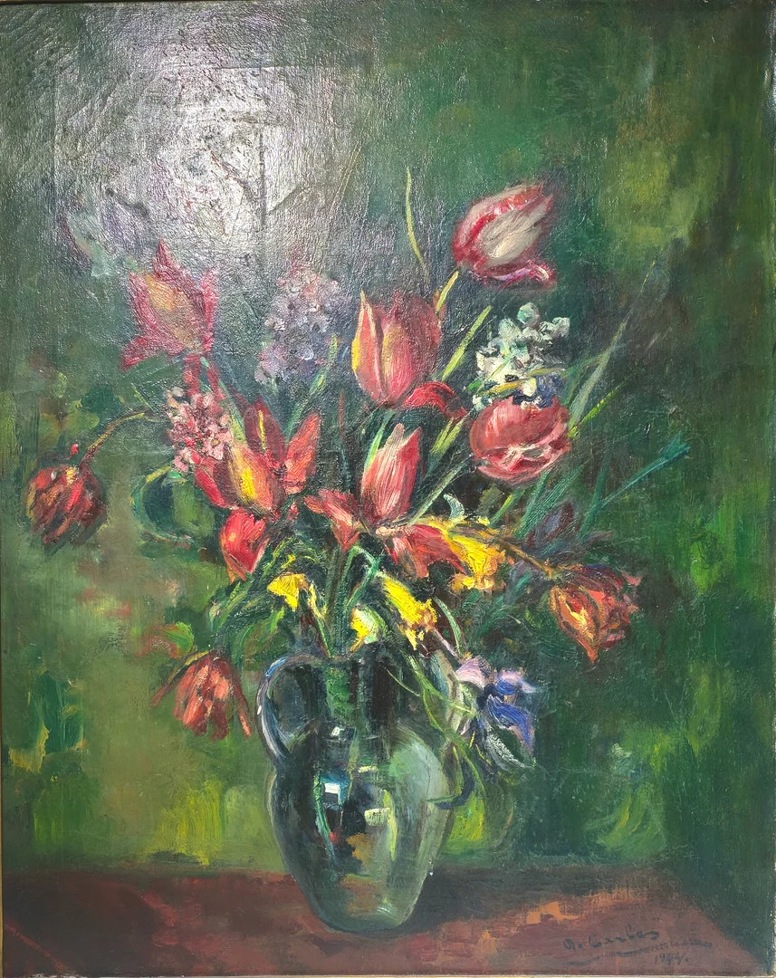 DOMENECH CARLES (1888-1962). Bodegón de flores, óleo sobre lienzo. Fechado en 1944. — Paintings — Arce Auctions