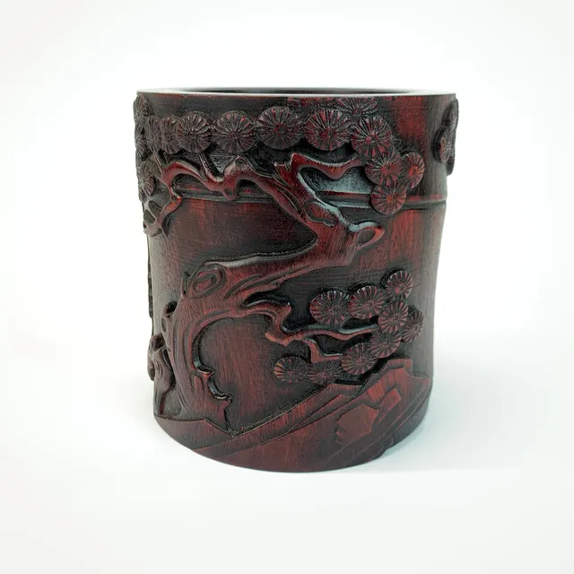 CHINESE HARDWOOD BRUSH POT.