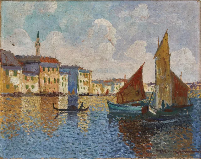 JENS KONGSHAMMER (Danmark 1884-1954): Veduta - Venedig, signerad Kongshammer, olja på duk.