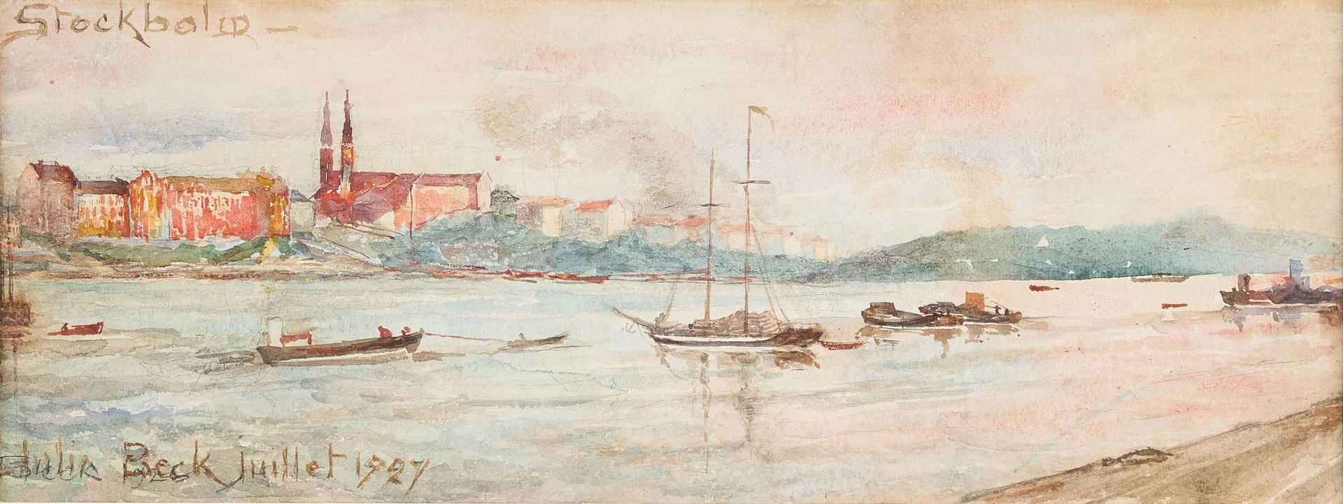 JULIA BECK. Utsikt över Södermalm med Högalidskyrkan. — Paintings — Stockholms Auktionsverk Fine Art