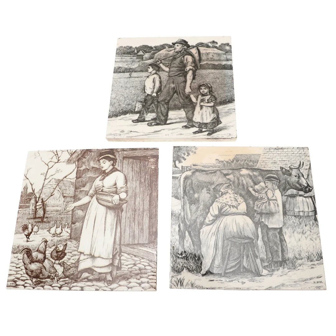 THREE MINTON'S 'VILLAGE LIFE' TILES BY WILLIAM WISE. — European — Lawrences Auctioneers