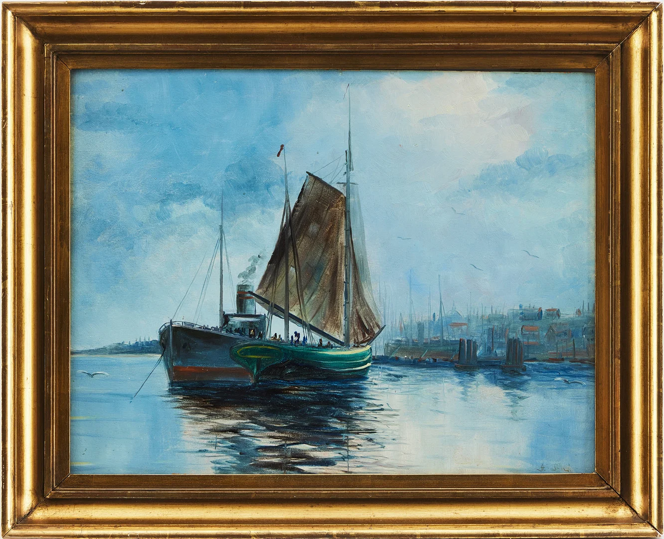 AXEL LINDMAN. Båtar i hamn. — Paintings — Stockholms Auktionsverk Magasin 5