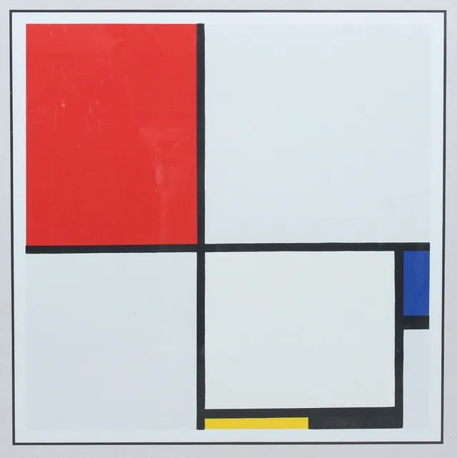 PIET MONDRIAN. NACH. Druck, „Komposition Nr. III, mit Rot, Blau, Gelb und Schwarz“, 81 x 81 cm.