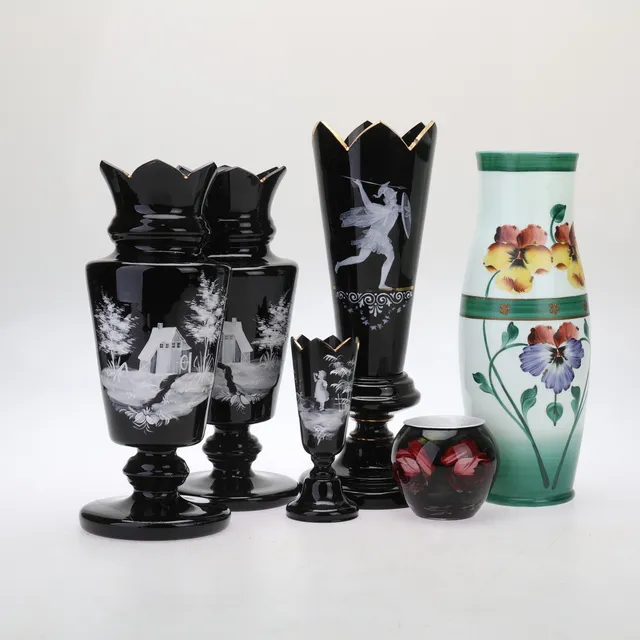VASER,6 delar, flussglas, 1800/1900-tal.