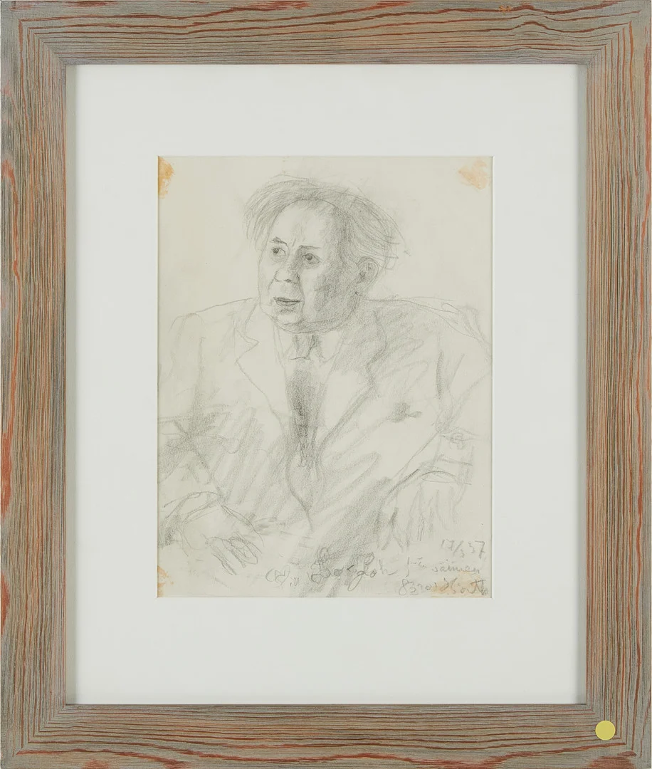 BROR HJORTH. Porträtt av Ivar Lo-Johansson, blyerts på papper, signerad Bror Hjorth, 17/3 -37. — Drawings — Stockholms Auktionsverk Magasin 5