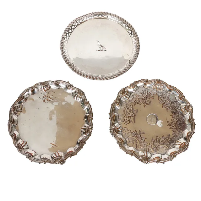 THREE 19TH CENTURY 19TH CENTURY SHEFFILED PLATE CARD TRAYS (3).