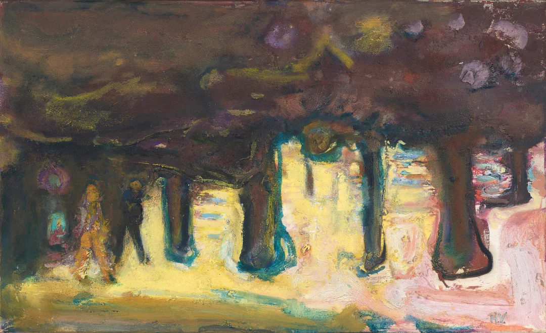 Vikhagen, Håvard — «Der stien tar slutt-må du virkelig videre. Skyve greinene til side.» 1999 — Kunst/Maleri — Blomqvist