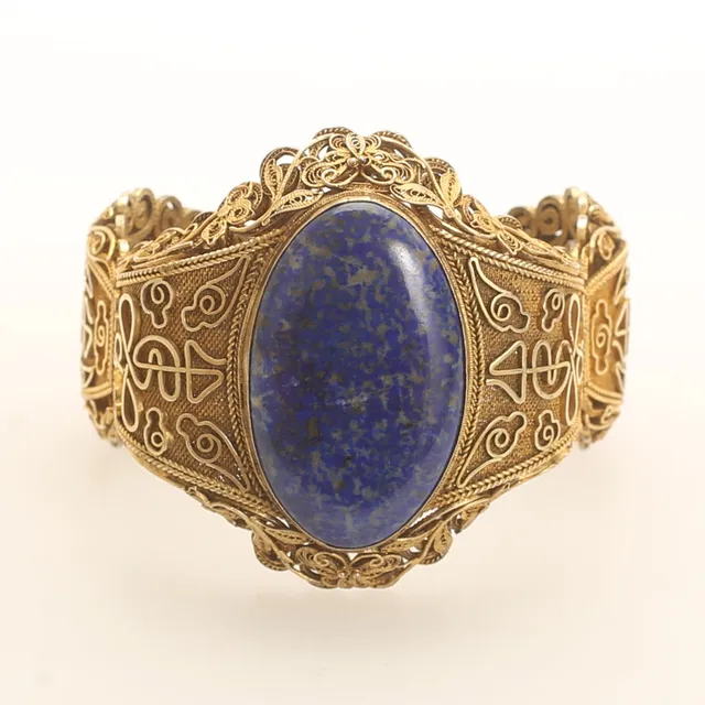 ARMRING, metall med Lapis, orientalisk.