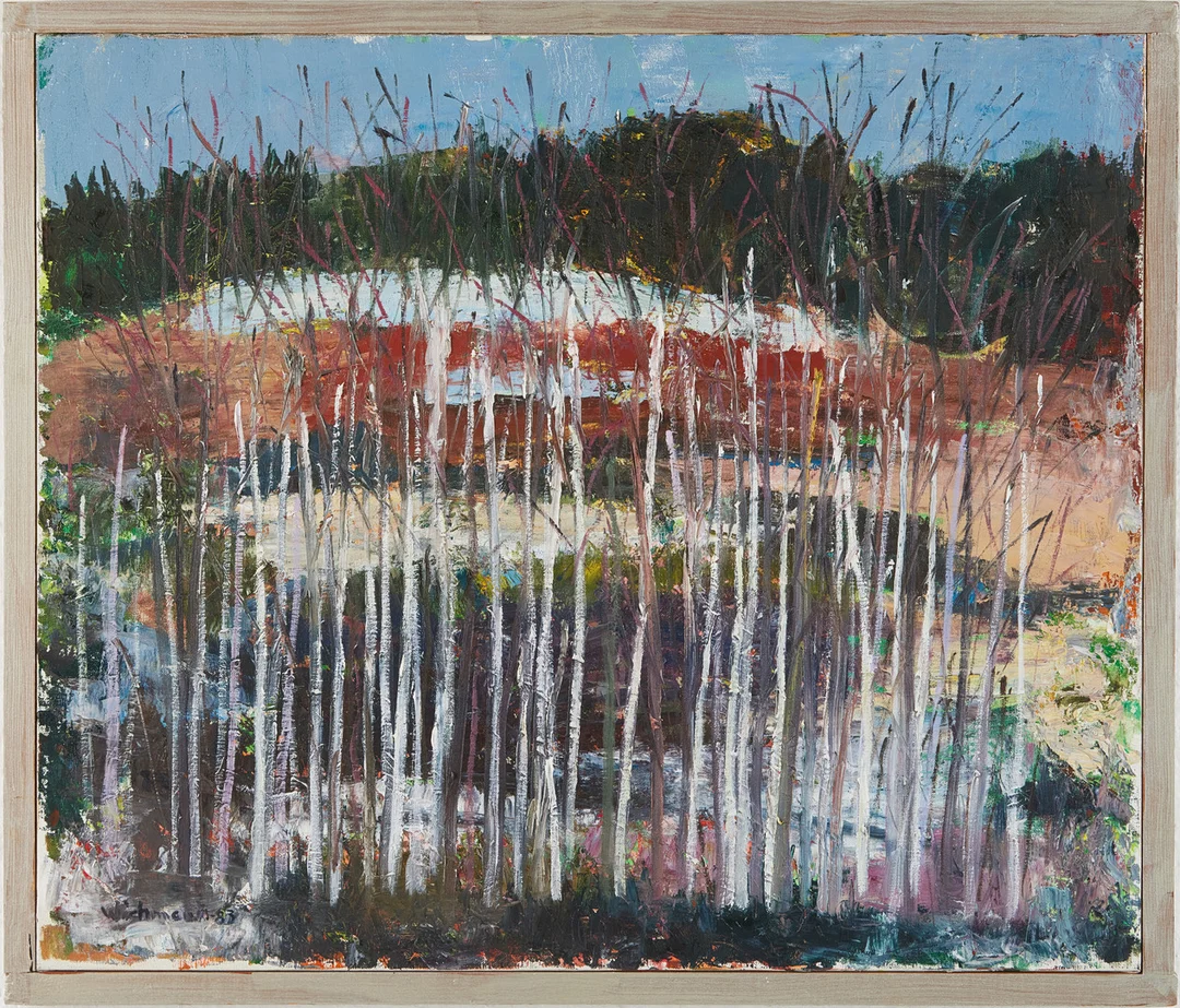 HARRY WICHMANN. Nakna björkar, olja på duk, signerad samt daterad -83. — Paintings — Stockholms Auktionsverk Magasin 5