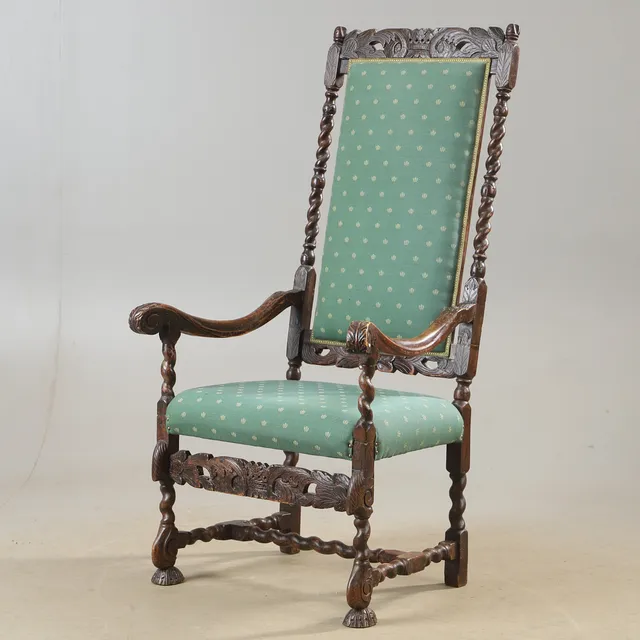 KARMSTOL, ek, barockstil, 1800/1900-tal.
