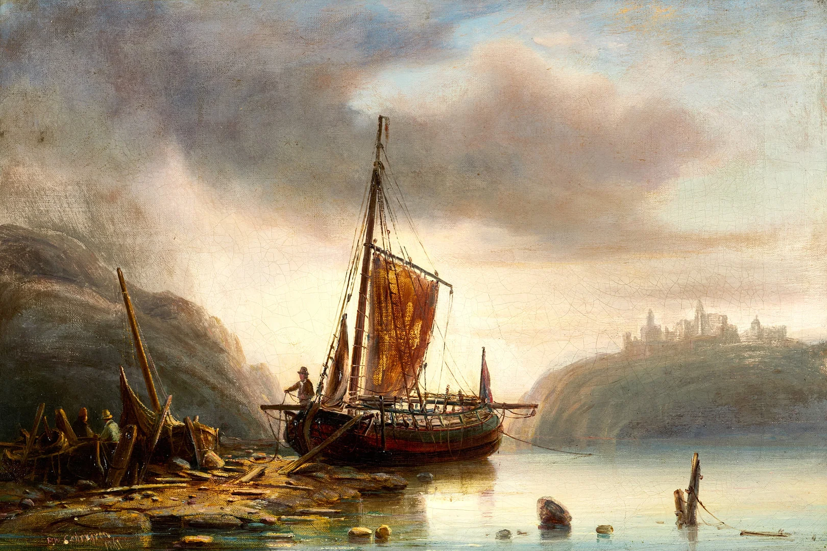 PER WILHELM CEDERGREN (1823-1896), Kustmotiv med skuta. signerad och daterad 1861, olja på duk. — Paintings — Crafoord Auktioner Stockholm