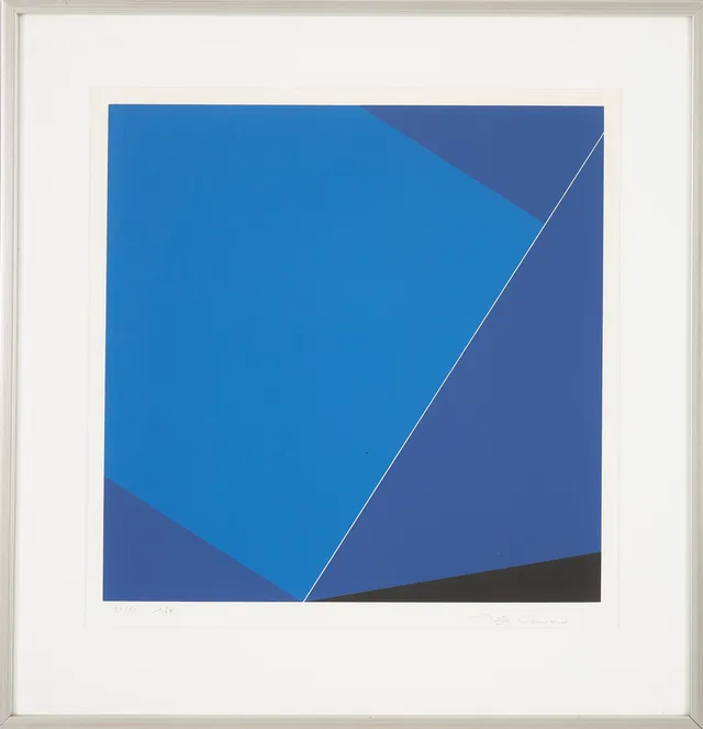 MARC GUYARD (FÖDD 1932). Komposition i blått, färgserigrafi, signerad Marc Guyard, numrerad 31/50, daterad 1987.