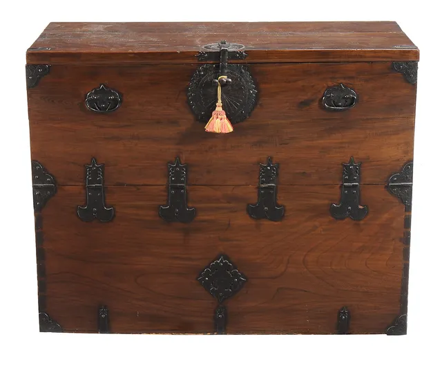 A CHINESE ELM CHEST.