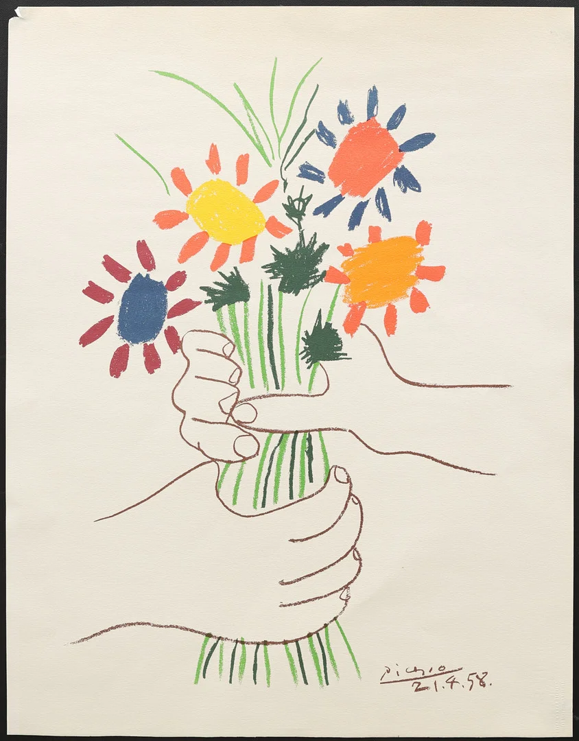 PABLO PICASSO. EFTER. Blombukett, litografi, ej sign. — Engravings & Prints — Garpenhus Auktioner