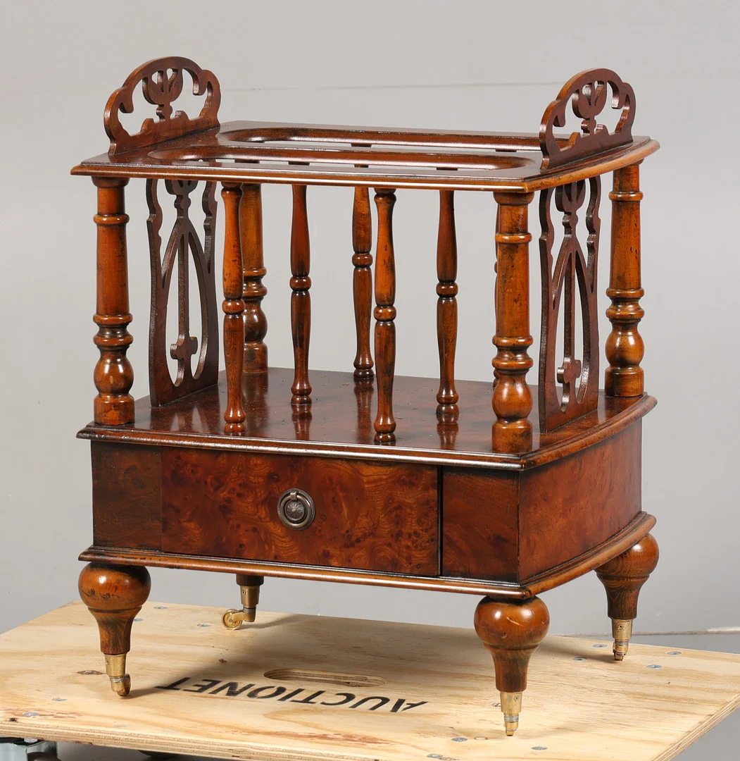 A VICTORIAN STYLE BURR WALNUT CANTERBURY. — Other — Bishop & Miller
