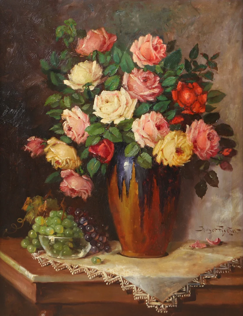 HOLGER FISCHER. Blomsterstilleben, olja på duk, signerad. — Paintings — Helsingborgs Auktionskammare