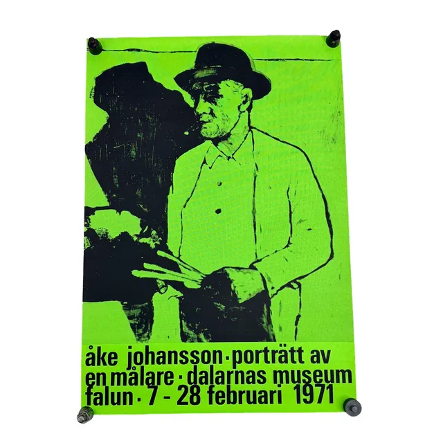 ÅKE JOHANSSON. AFFISCH, utställningsaffisch "Porträtt av en målare" Dalarnas museum Falun 7-28 februari 1971.