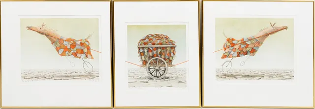 SVEN LINGARDSZ. "Enighet", triptyk, 3 st färglitografier, signerade, numrerade 17/215, Etat 9/9.