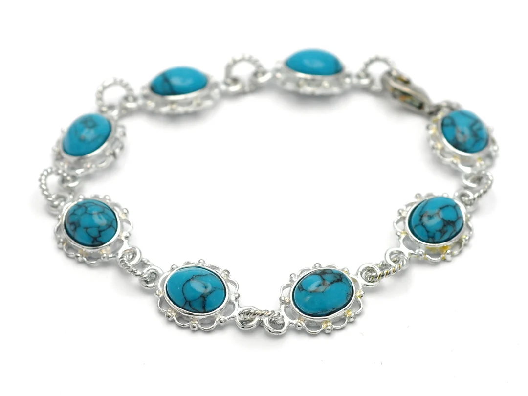 ARMBAND, silver, turkosa stenar, längd 19 cm, vikt 13,1 g. — Smycken/Armband — Kaplans