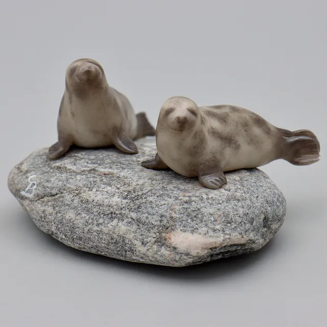 CHRISTINA BLANCK, SKULPTUR PÅ STEN "KNUBBSÄL" FISKEBÄCKSKIL, SIGNERAD.