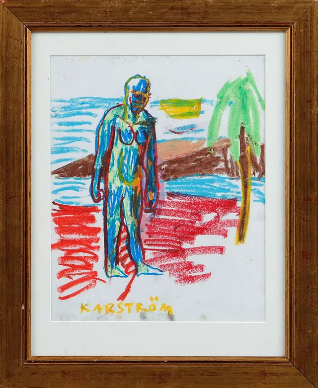 MAURITZ KARSTRÖM. Figur på strand. Pastell, signerad.