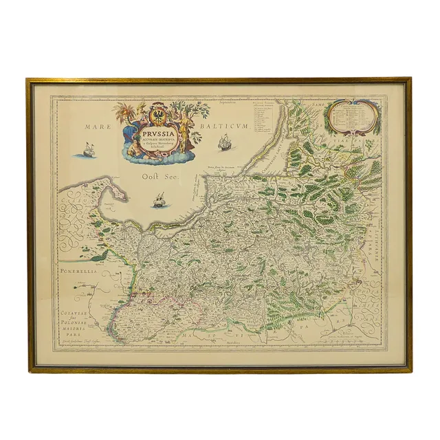 KASPAR HENNEBERGER / WILLEM BLAEU. "PRVSSIA ACCVRATE DESCRIPTA", HANDKOLORIERTER KUPFERSTICH, 17. JAHRHUNDERT.